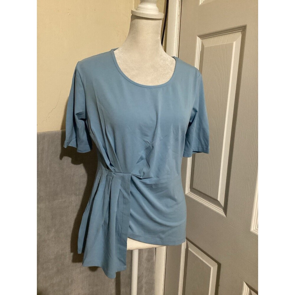 Betabrand Light NWOT Blue Short Sleeve Pleated Front Womens Christine T-Shirt XS